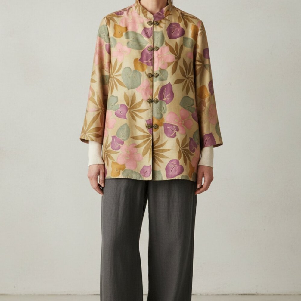 Maggie Sweet Floral‎ Brocade Top with Mandarin Collar